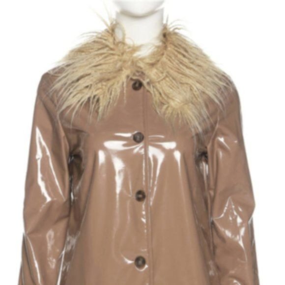 Callie Mongolian: Shiny Nude Vegan Patent Leather Faux Fur Collar Blazer - Picture 14 of 16